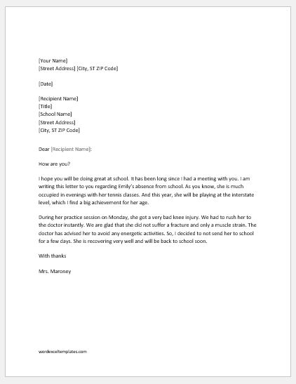 Explanation Letter for Child’s Absence from School