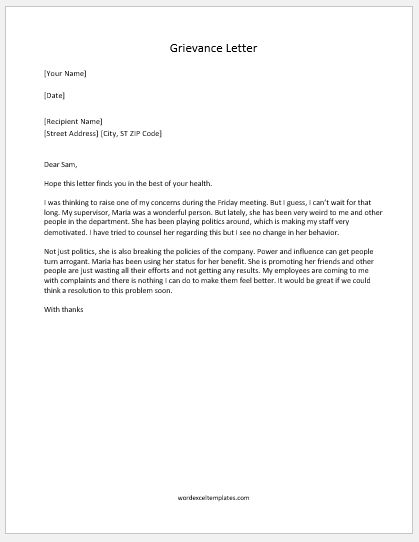 Grievance Letter against supervisor