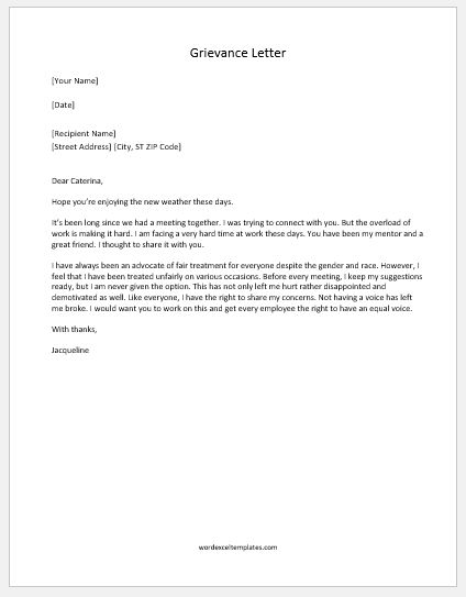 Unfair Treatment In The Workplace Complaint Letter from www.wordexceltemplates.com