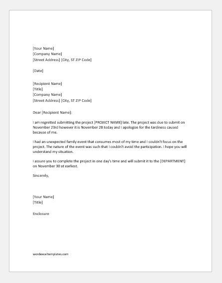 an apology letter for late submission of assignment