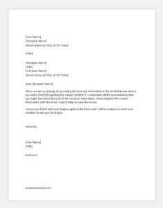 Apology letter for sending incorrect information to the client