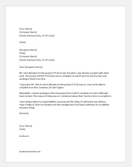 Explanation letter for late submission of project
