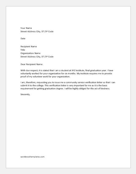 Volunteer Verification Letter Template from www.wordexceltemplates.com