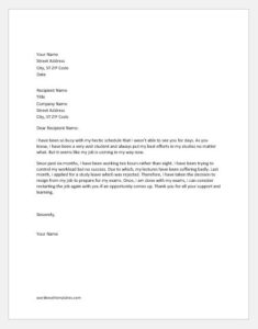 Resignation Letter for exam preparation