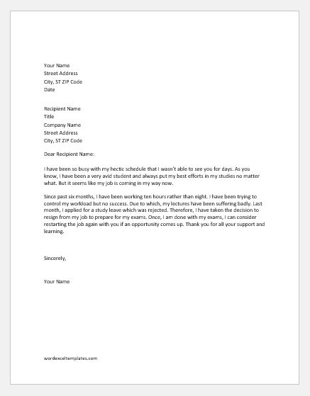 Resignation Letter Due To Family Reasons from www.wordexceltemplates.com