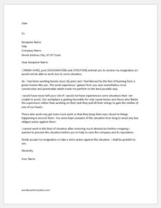 Resignation letter for work environment
