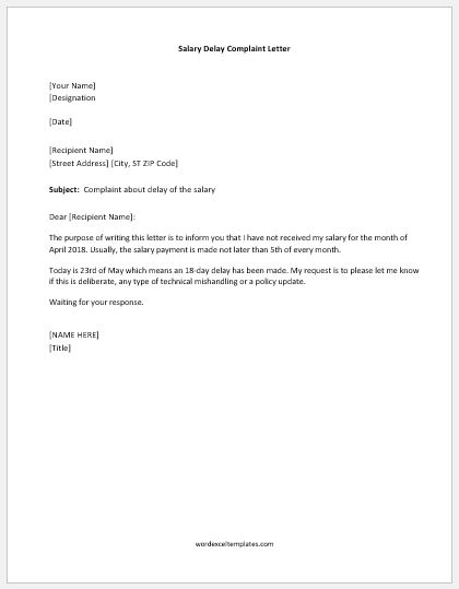 Salary Delay Complaint Letter Samples Word Excel Templates