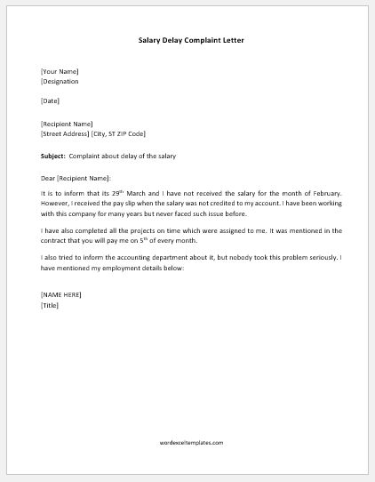 Salary Delay Complaint Letter