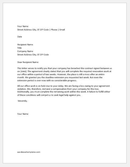 Demand Letter Breach Of Contract from www.wordexceltemplates.com