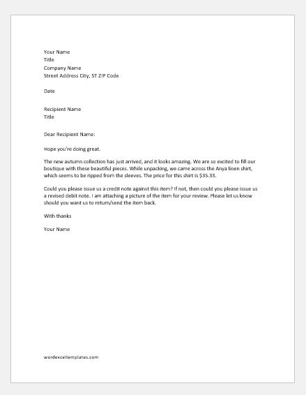 Debit note rejection letter