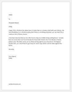 Disciplinary action letter for misconduct