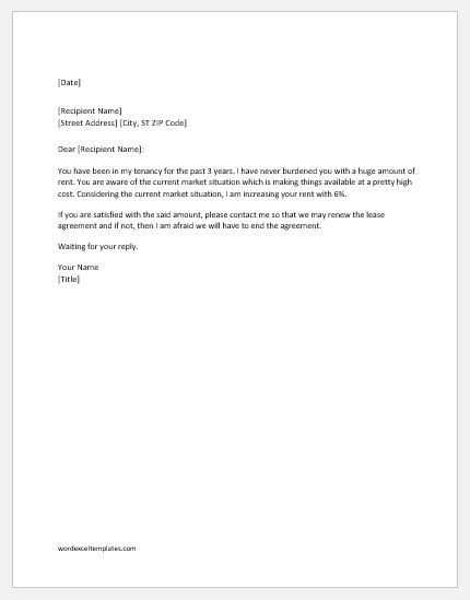 Sample Letter To Raise Rent from www.wordexceltemplates.com