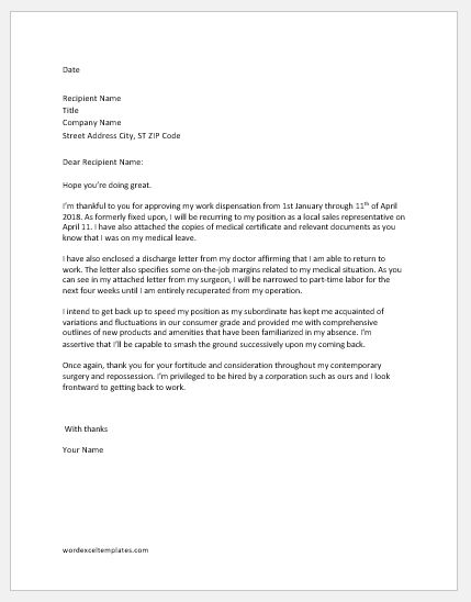 Sample Return To Work Letter From Employer from www.wordexceltemplates.com