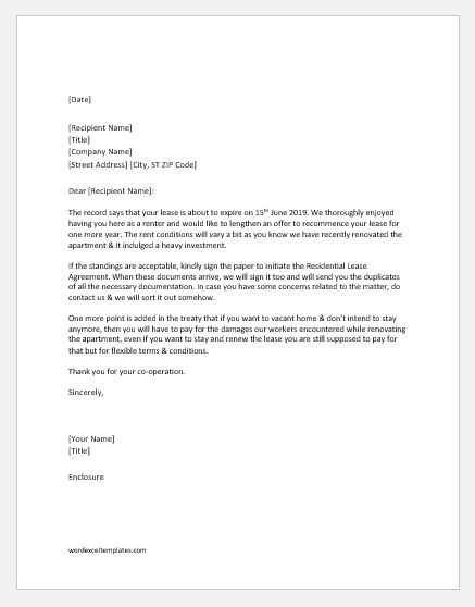 Letter to Tenant to Renew Lease or Vacate
