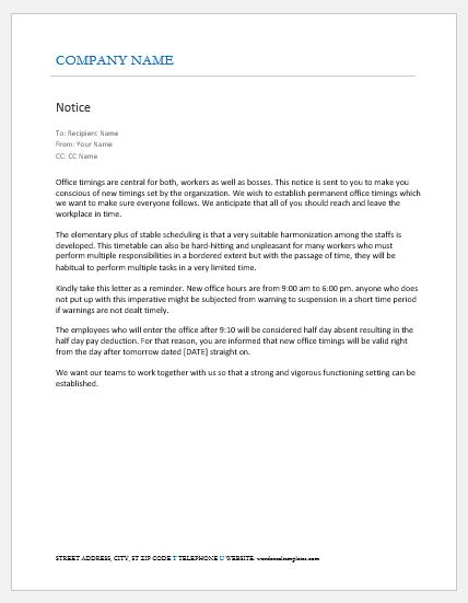 Notice to staff for new office timings