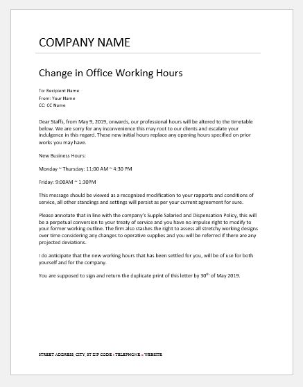 Office Hours Change Notification to Employees | Download