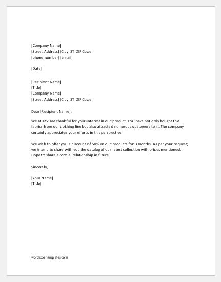 Sample Letter For Discount Price from www.wordexceltemplates.com