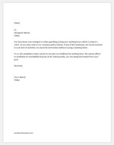 Warning letter for violating workplace rule