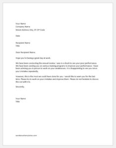 Warning letter to an employee for repeated mistakes