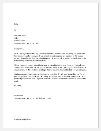 Formal Apology Letter For Not Attending An Event - Letter