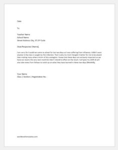 Apology letter to teacher for absence