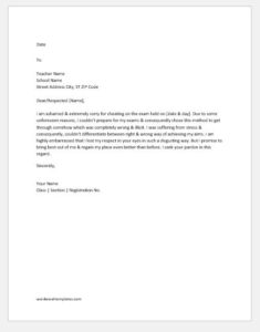 Apology letter to teacher for cheating