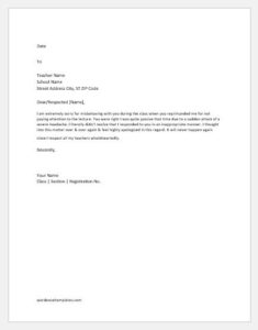 Apology letter to teacher for misbehavior