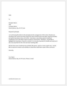 Complaint Letter About Lack of Sports Facilities in School