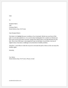 Complaint Letter of Park in a Poor Condition