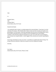 Complaint Letter to Principal about Library