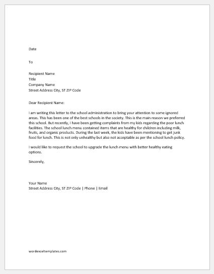 Complaint Letter about School Facilities