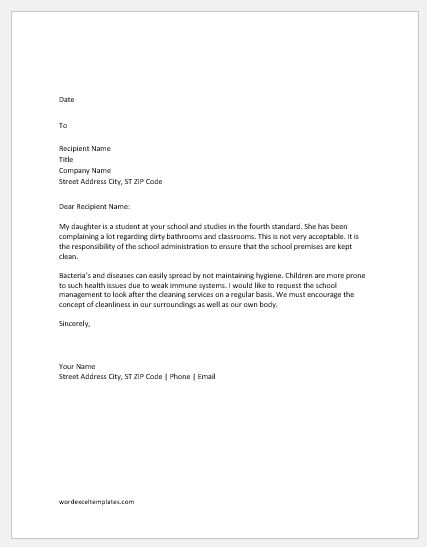 Complaint Letter about School Facilities