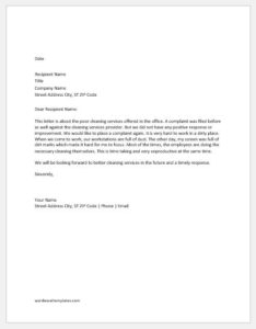 Complaint letter for poor cleaning service