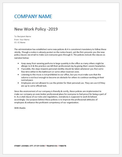 Email to Employees about New Company Policy