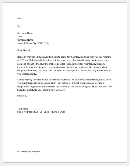 Excuse letter for not attending interview