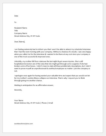 Excuse letter for not attending interview