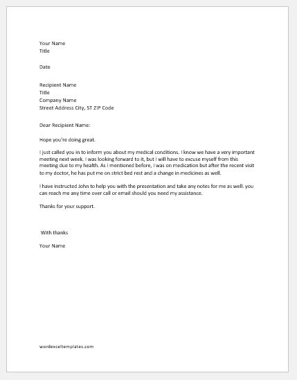 Explanation letter for not attending meeting