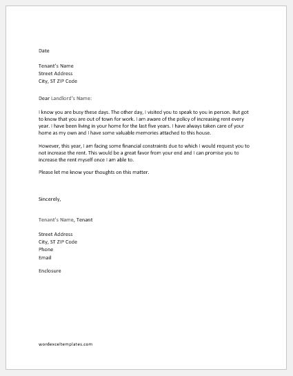 Letter to Landlord for not Increasing Rent | Word & Excel Templates