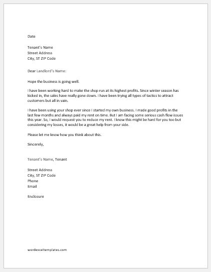 Letter to Landlord to reduce shop rent