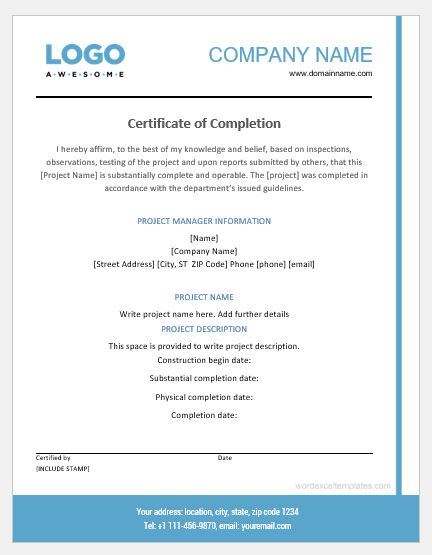 Project completion certificate