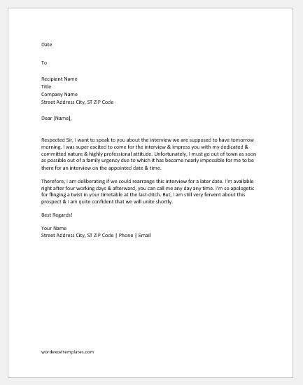 Request Letter for Change in Time of an Interview