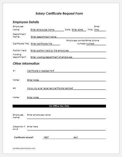 Salary Certificate Issuing Form