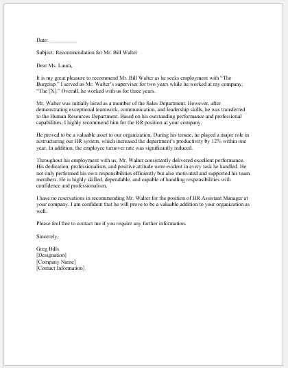 Employee Recommendation Letter