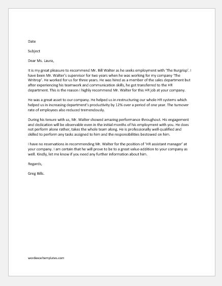 Employee Recommendation Letter Samples | Word & Excel Templates