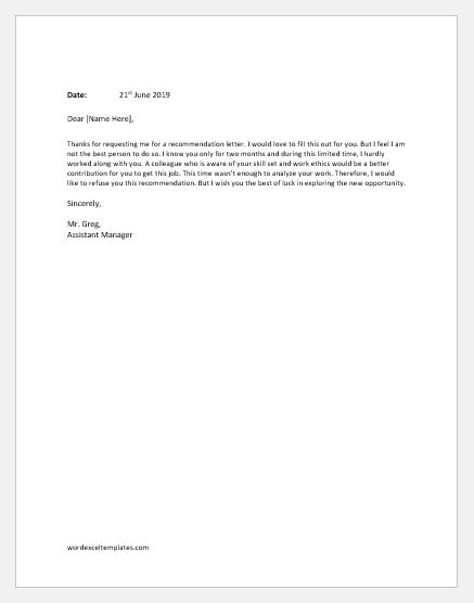 Employee Recommendation Refusal Letter