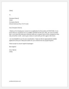 Letter to Cancel an Already Scheduled Interview