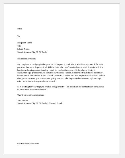 Letter to School Requesting for a Scholarship