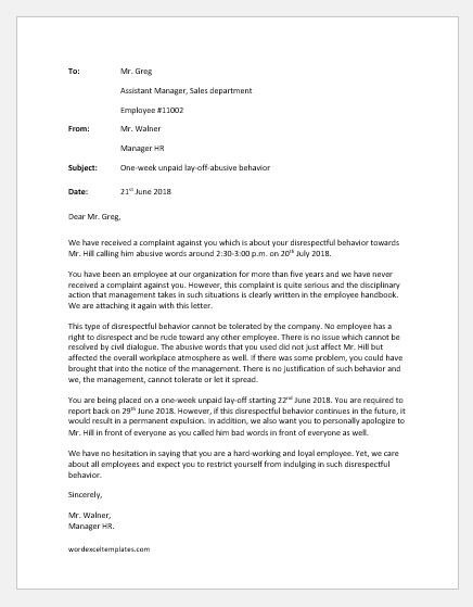 Reprimand Letter for Disrespectful Behavior