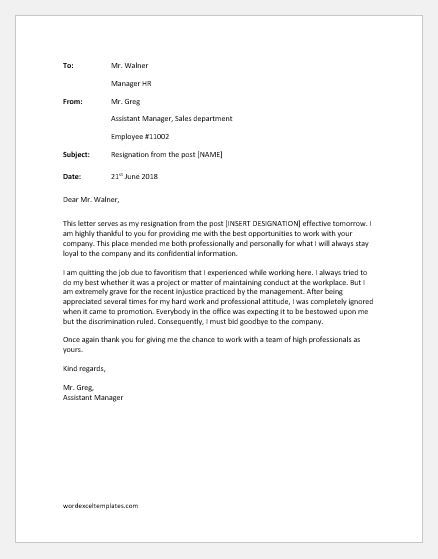 Resignation Letter Due to Unhappy with Management