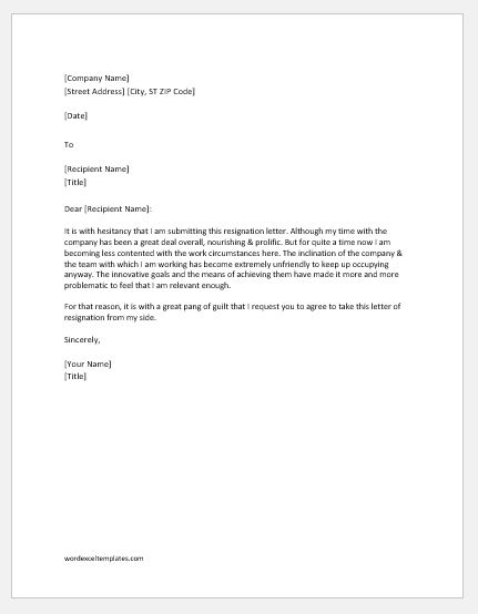 Resignation Letter due to Poor Management